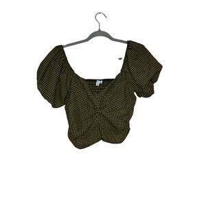 NWT Rabbit Rose tan and black gingham print dolman twist cropped top medium